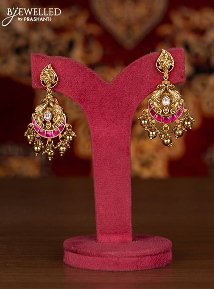 Antique necklace lakshmi design with kemp jadau kundan stones and golden beads hangings