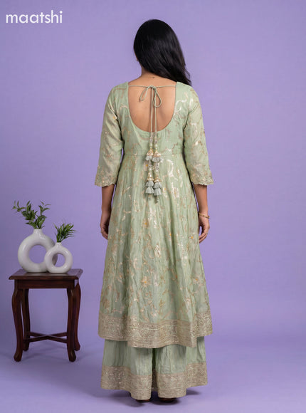 Mild Pista Green Art Silk Embroidery Work Anarkali Suit