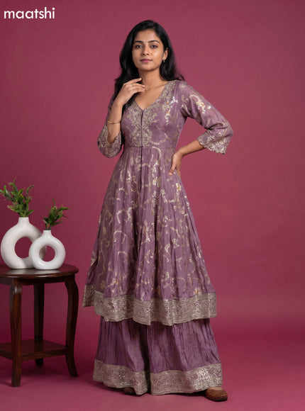 Pastel Purple Art Silk Embroidery Work Anarkali Suit