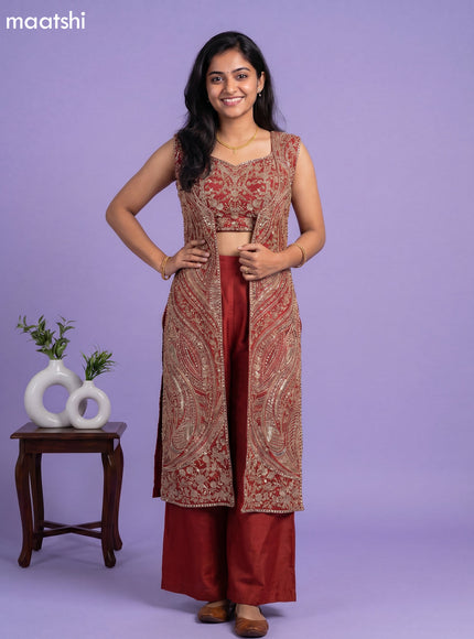 Dark Rust Party Wear Dress With Embroidery Work Indo Western Styles