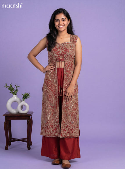 Dark Rust Party Wear Dress With Embroidery Work Indo Western Styles