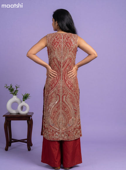 Dark Rust Party Wear Dress With Embroidery Work Indo Western Styles