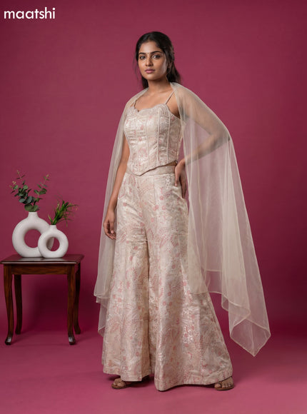 Off White Party Wear Dress With Allover Banarasi Style & Embroidery Work