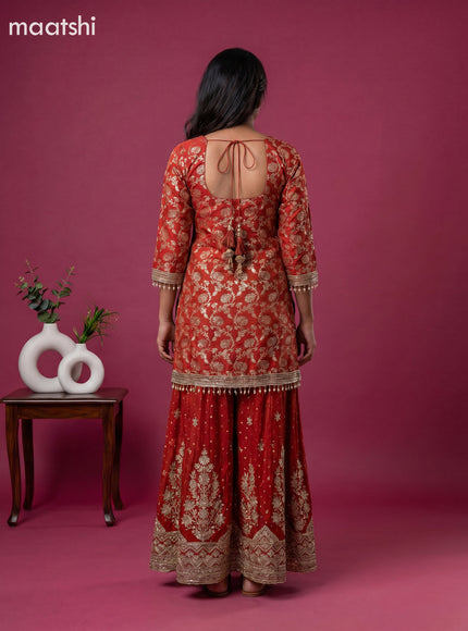 Dark Rust Art Tussar Embroidery Work Anarkali Suit