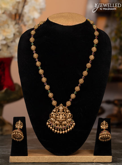Antique haaram lakshmi design with kemp & cz stones and pearl hangings