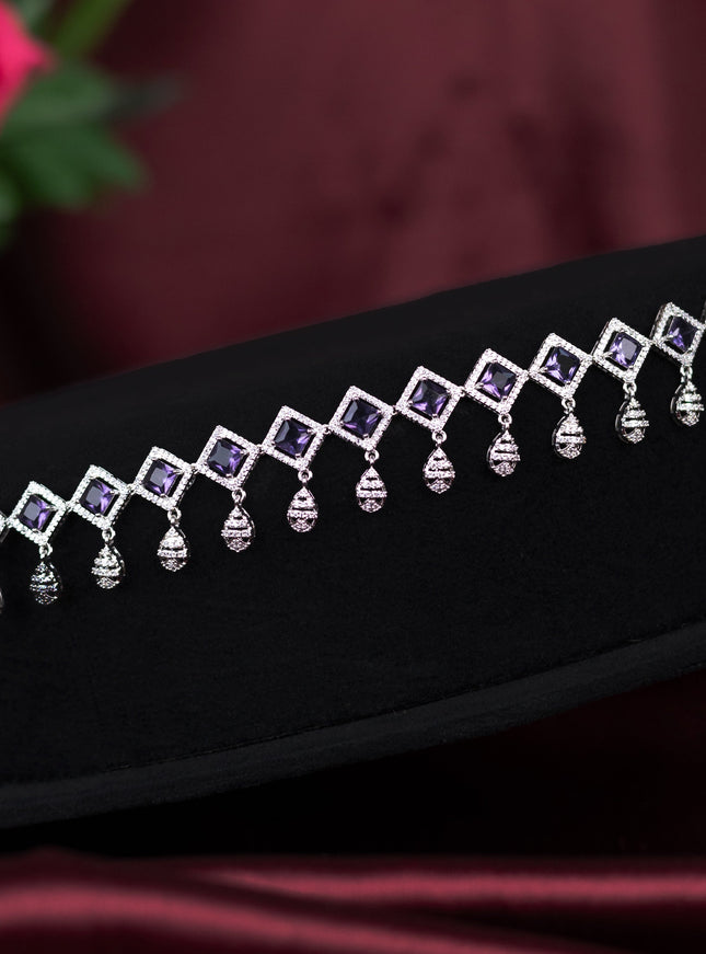 Zircon hip chain with violet and cz stones