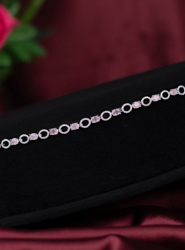 Zircon hip chain with baby pink and cz stones