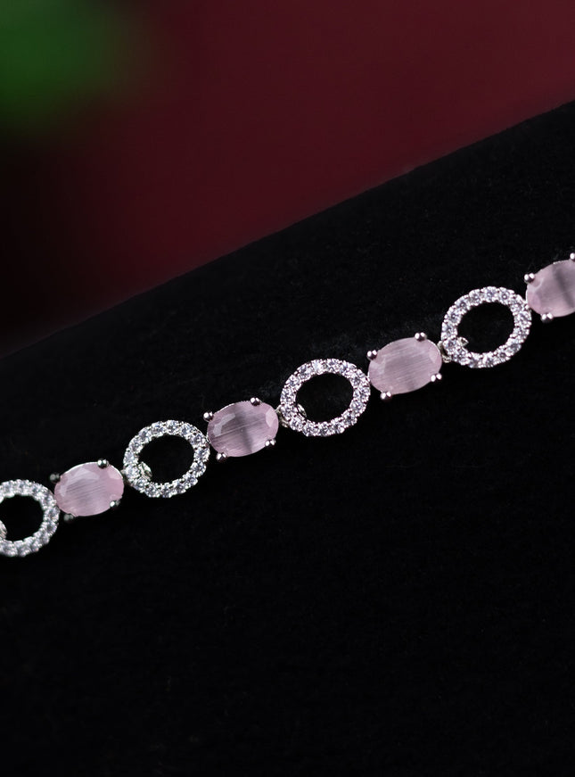 Zircon hip chain with baby pink and cz stones