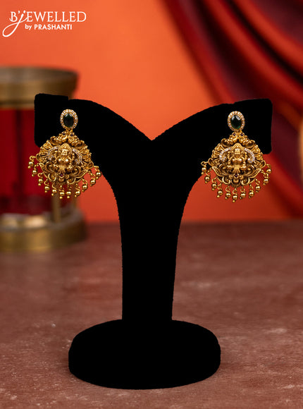 Antique choker lakshmi design with kemp & cz stones and golden beads hangings