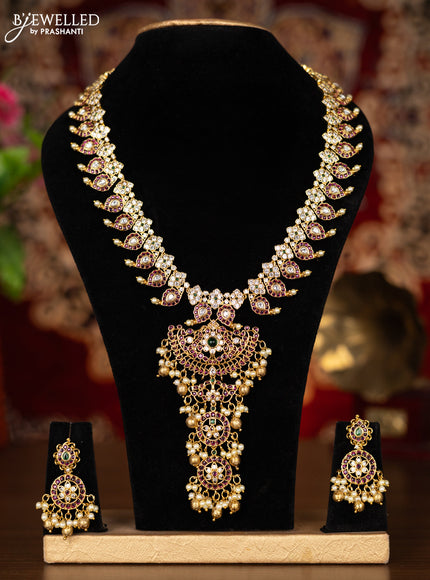 Antique haram manga pattern with kemp & cz stones and pearl & golden beads hangings