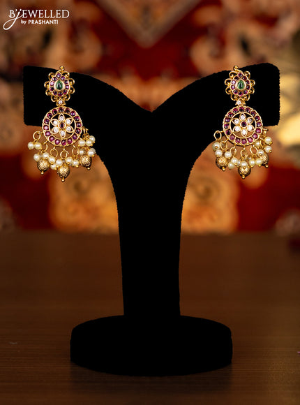 Antique haram manga pattern with kemp & cz stones and pearl & golden beads hangings