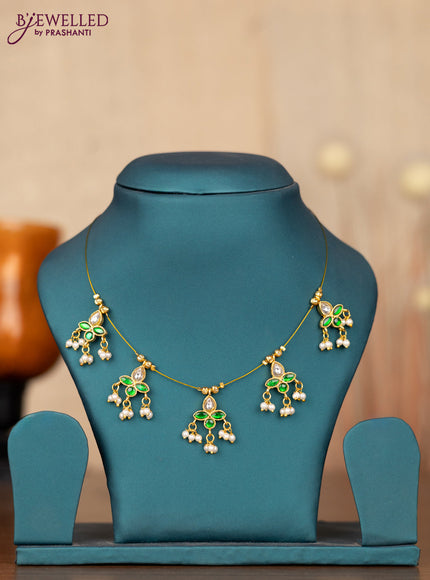 Invisible chain with green jadau kundan stones and pearl hangings without earrings