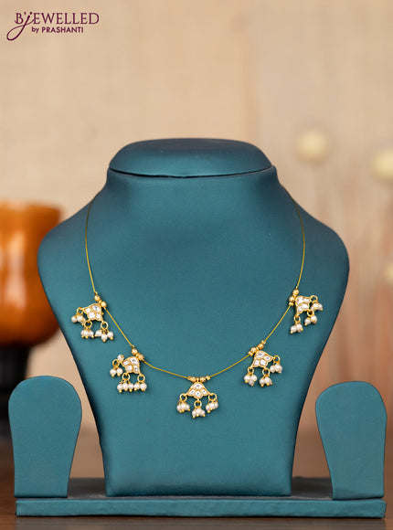 Invisible chain with kundan stones and pearl hangings without earrings