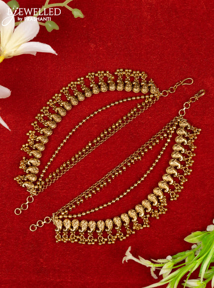 Antique mattal triple layer with manga pattern and golden beads hangings