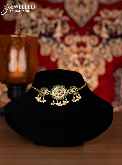 Antique choker floral design with emerald & cz stones and pearl hangings