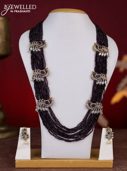 Beaded wine shade necklace peacock design with cz stones in victorian finish