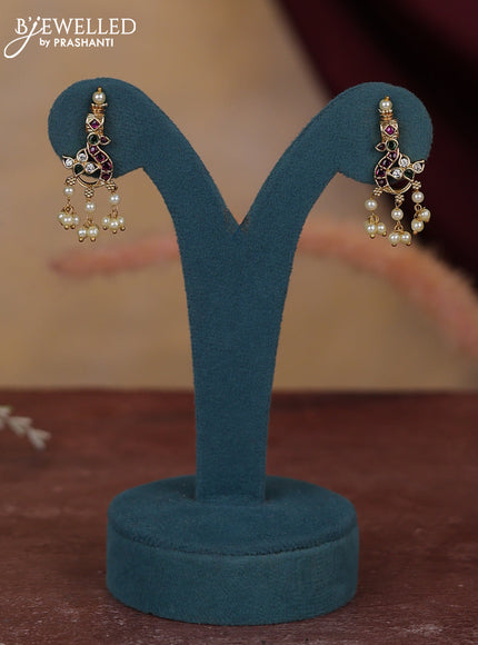Antique guttapusalu necklace floral & peacock design with kemp and cz stones and pearl hangings