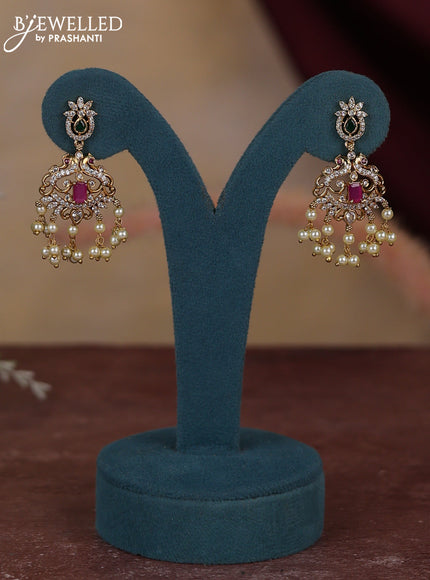 Antique guttapusalu necklace peacock design with kemp and cz stones and pearl hangings