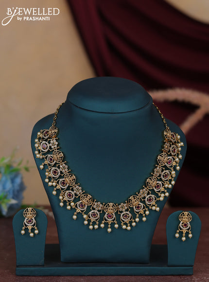 Antique guttapusalu necklace lakshmi design with kemp and cz stones and pearl hangings