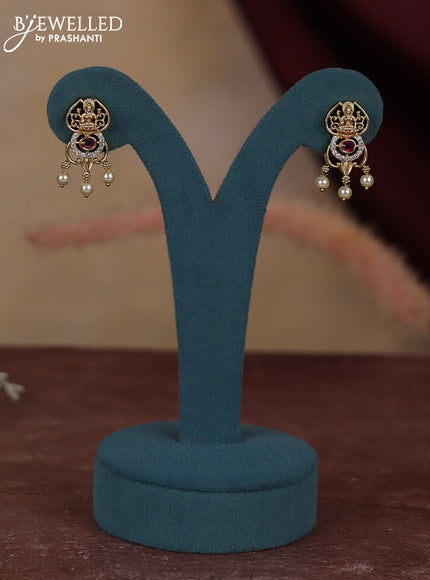Antique guttapusalu necklace lakshmi design with kemp and cz stones and pearl hangings