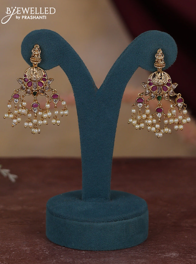 Antique guttapusalu necklace lakshmi design with kemp & cz stones and pearl hangings