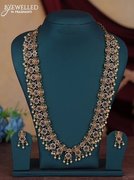 Antique guttapusalu haram lakshmi design with kemp & cz stones and pearl hangings