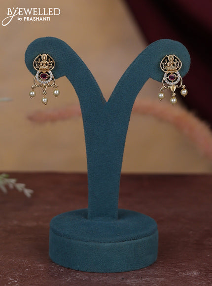 Antique guttapusalu haram lakshmi design with kemp & cz stones and pearl hangings