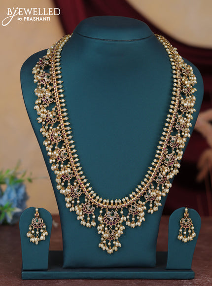 Antique guttapusalu haram chandbali design with kemp & cz stones and pearl hangings