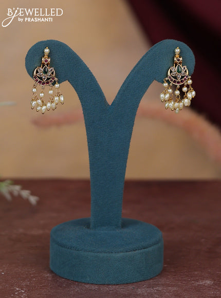 Antique guttapusalu haram chandbali design with kemp & cz stones and pearl hangings