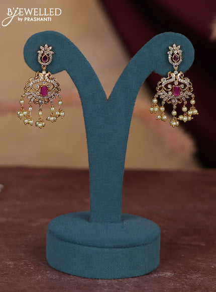 Antique guttapusalu haram floral & peacock design with kemp and cz stones and pearl hangings