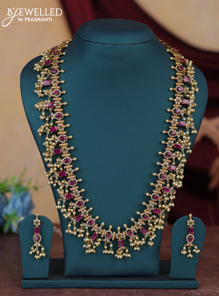 Antique guttapusalu haram floral design with kemp and cz stones and pearl hangings