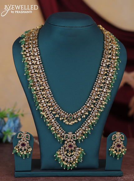 Antique guttapusalu double layer necklace with kemp & cz stones and pearl and green beads hangings