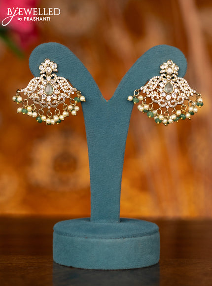 Beaded triple layer mint green necklace peacock design with kundan & cz stones in victorian finish