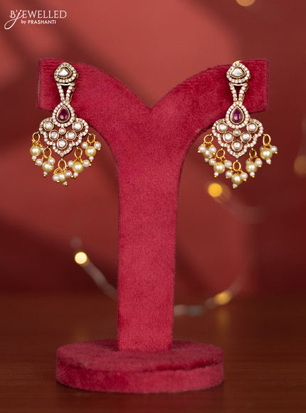 Necklace with ruby & kundan cz stones and pearl hangings in victorian finish