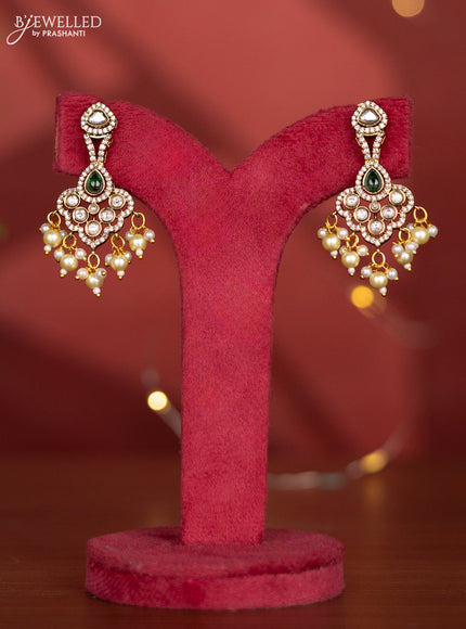 Necklace with emerald & kundan cz stones and pearl hangings in victorian finish