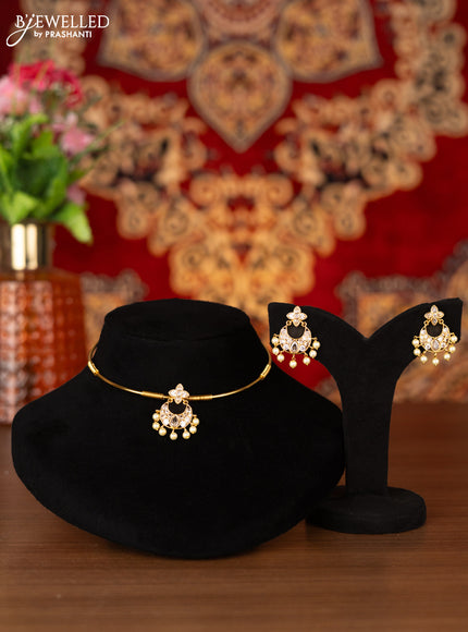 Antique ring type choker with cz stones and pearl hangings