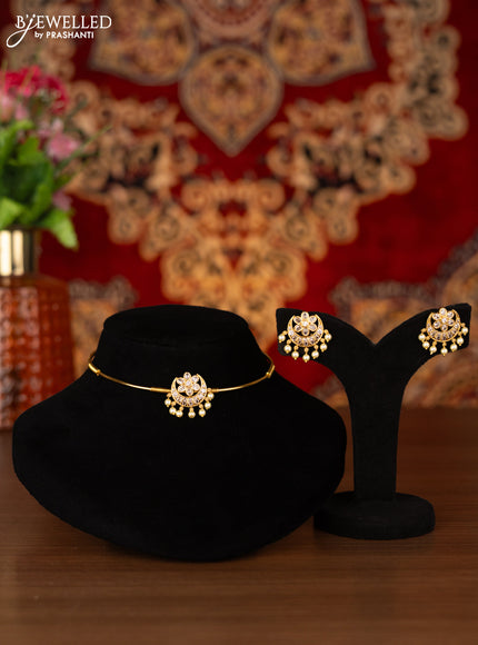 Antique ring type choker chandbali design with cz stones and pearl hangings