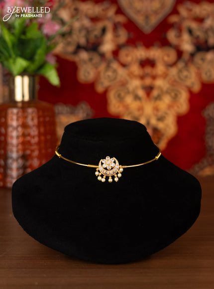 Antique ring type choker chandbali design with cz stones and pearl hangings