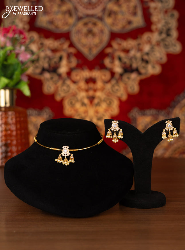 Antique ring type choker with cz stones and pearl hangings