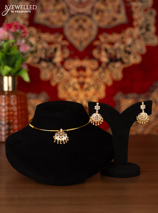 Antique ring type choker with cz stones and golden beads hangings