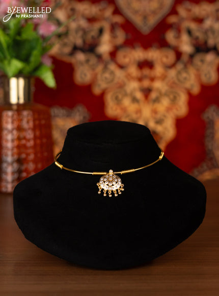 Antique ring type choker with cz stones and golden beads hangings