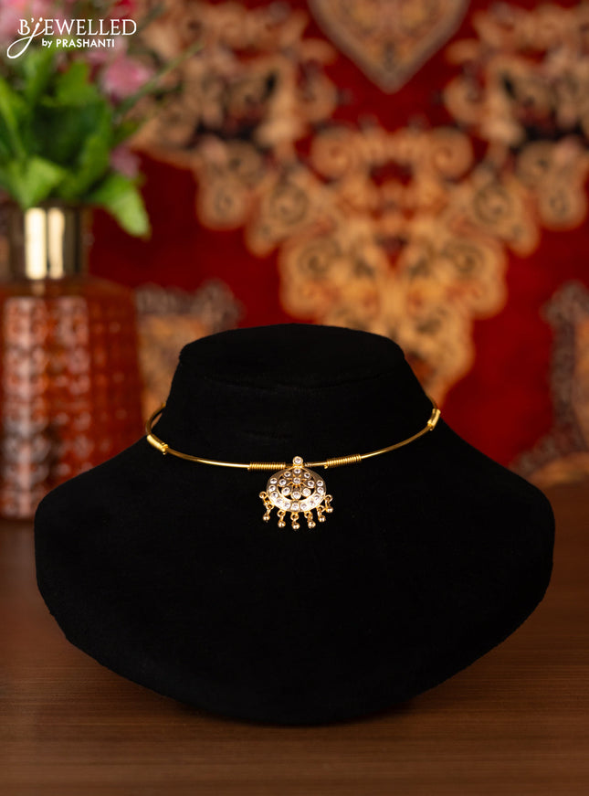Antique ring type choker with cz stones and golden beads hangings