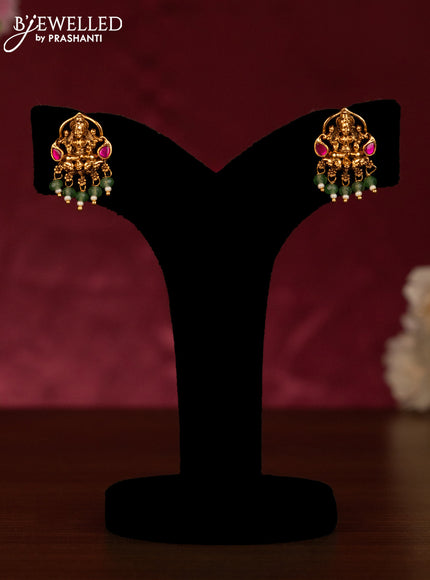 Beaded haaram with lakshmi pendant in jadau stones and green beads hangings