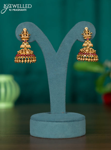 Antqiue jhumka with lakshmi design and gold beads hanging