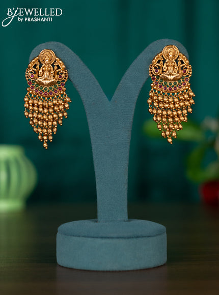 Antique earring lakshmi design with golden beads hanging
