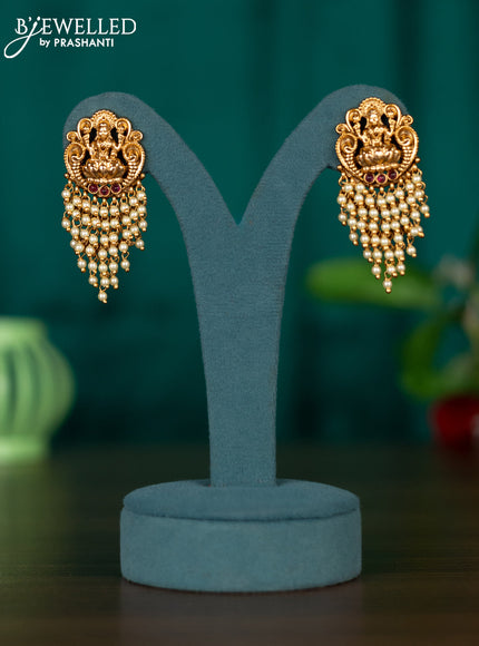 Antique earring lakshmi design with pearl beads hanging