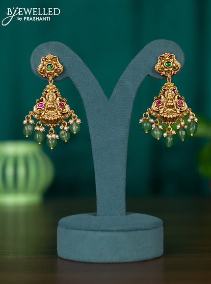 Antique earring lakshmi design in jadau stones and green beads hanging