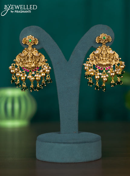 Antique earring lakshmi design in jadau stones and golden beads hanging