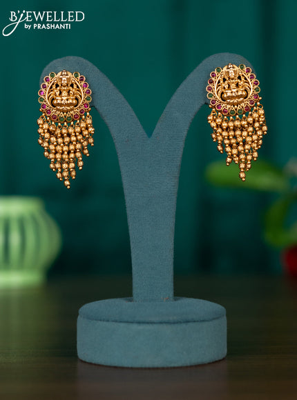 Antique earring lakshmi design with golden beads hanging