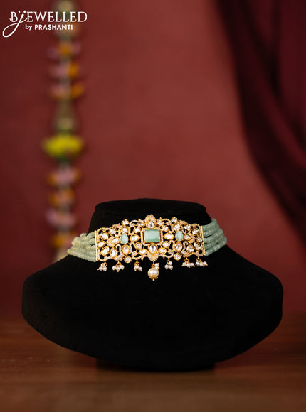 Beaded mint green choker with victorian finish pendant